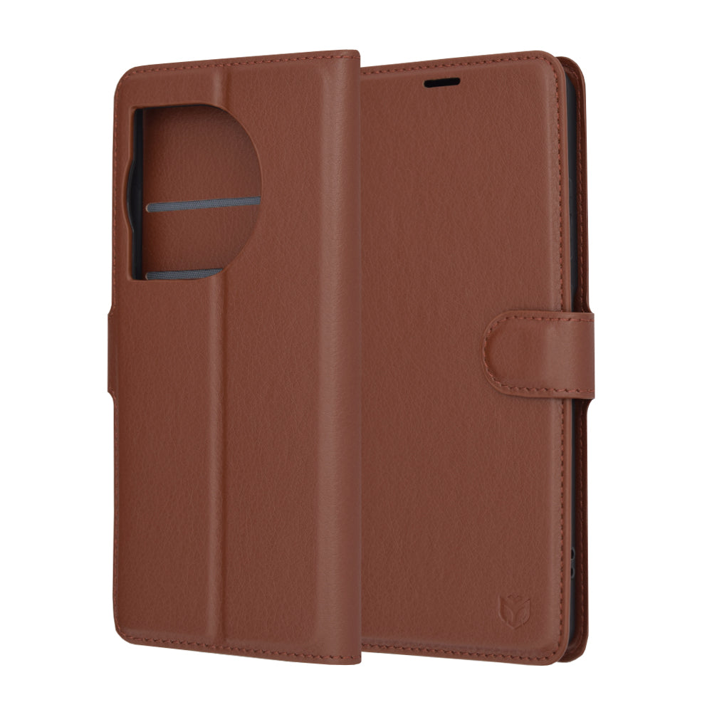 Case for OnePlus 12R, Techsuit, Leather Folio, Brown