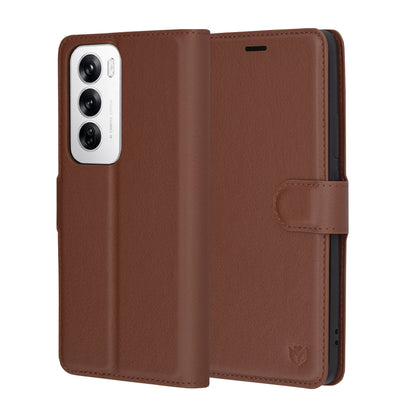 Coque pour Oppo Reno12, Techsuit, Leather Folio, Marron
