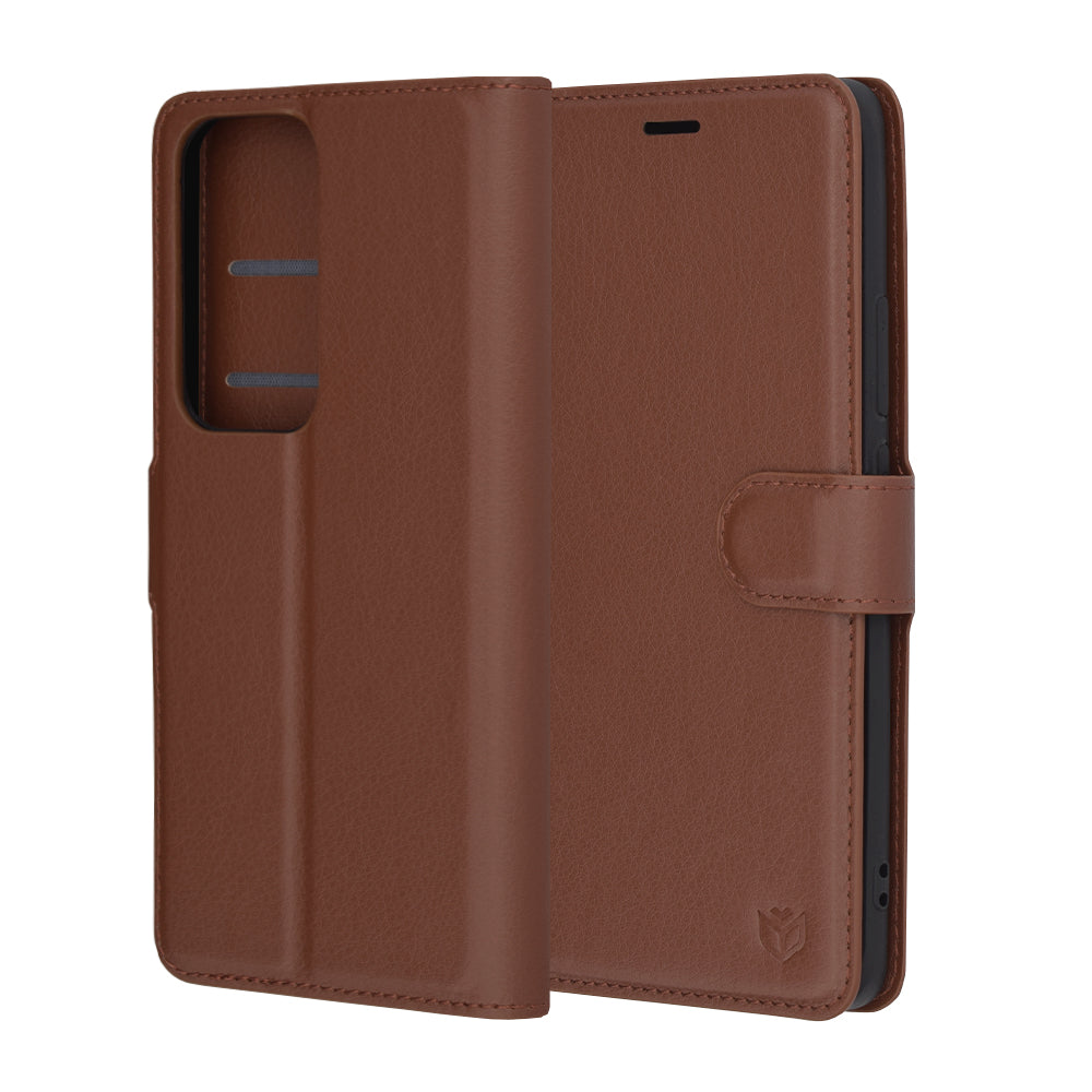 Coque pour Oppo Reno12, Techsuit, Leather Folio, Marron