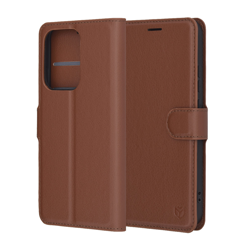 Hülle für Oppo Reno13, Techsuit, Leder-Folio, Braun