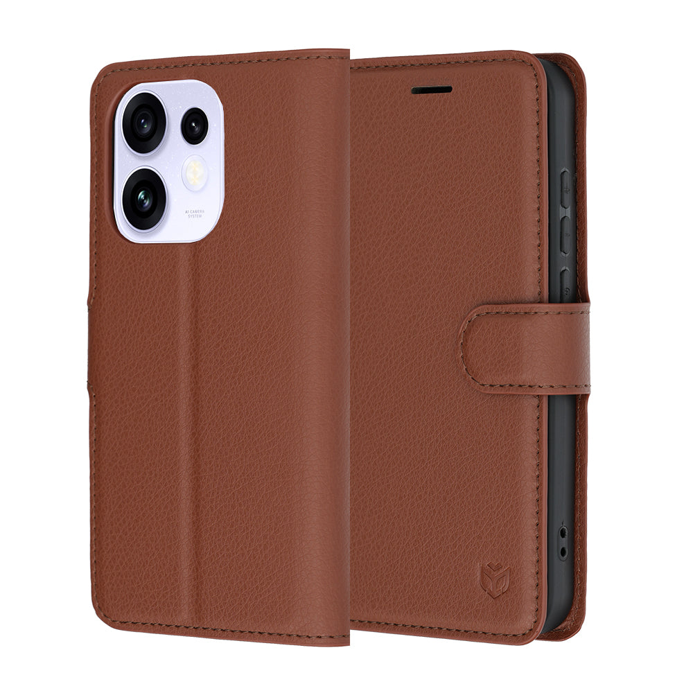 Coque pour Oppo Reno16 / Reno16 Pro, Techsuit, Leather Folio, Marron