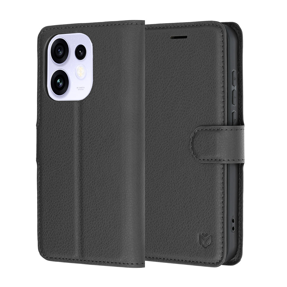 Hülle für Oppo Reno16 / Reno16 Pro, Techsuit, Leder-Folio, Schwarz