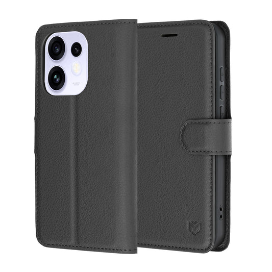 Coque pour Oppo Reno16 / Reno16 Pro, Techsuit, Leather Folio, Noire