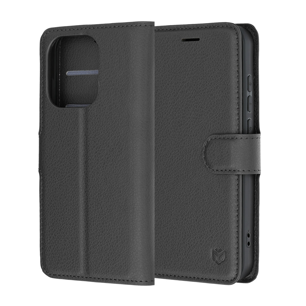 Hülle für Oppo Reno16 / Reno16 Pro, Techsuit, Leder-Folio, Schwarz