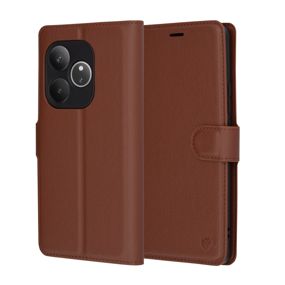 Coque pour Realme GT 6T / GT 6, Techsuit, Leather Folio, Marron