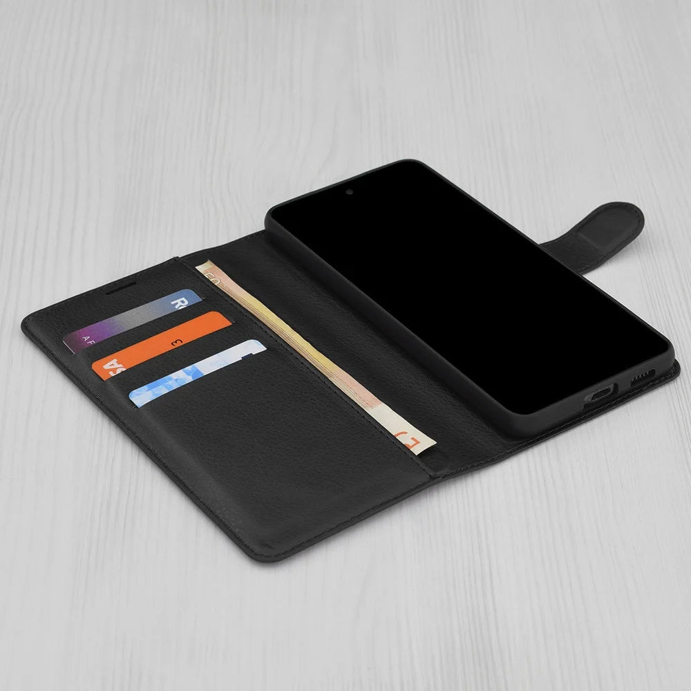 Hülle für Samsung Galaxy A56 A566, Techsuit, Leder-Folio, Schwarz
