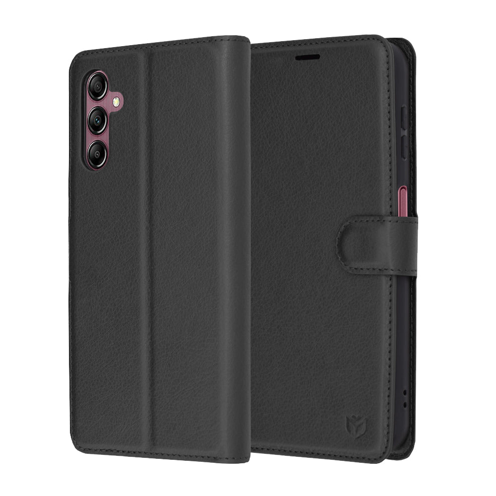 Hülle für Samsung Galaxy A14 A145 / A14 5G A146, Techsuit, Leder-Folio, Schwarz