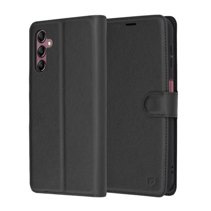 Hülle für Samsung Galaxy A14 A145 / A14 5G A146, Techsuit, Leder-Folio, Schwarz