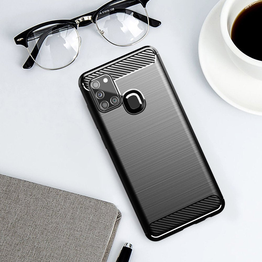 Hülle für Samsung Galaxy A21s A217, Techsuit, Carbon, Schwarz