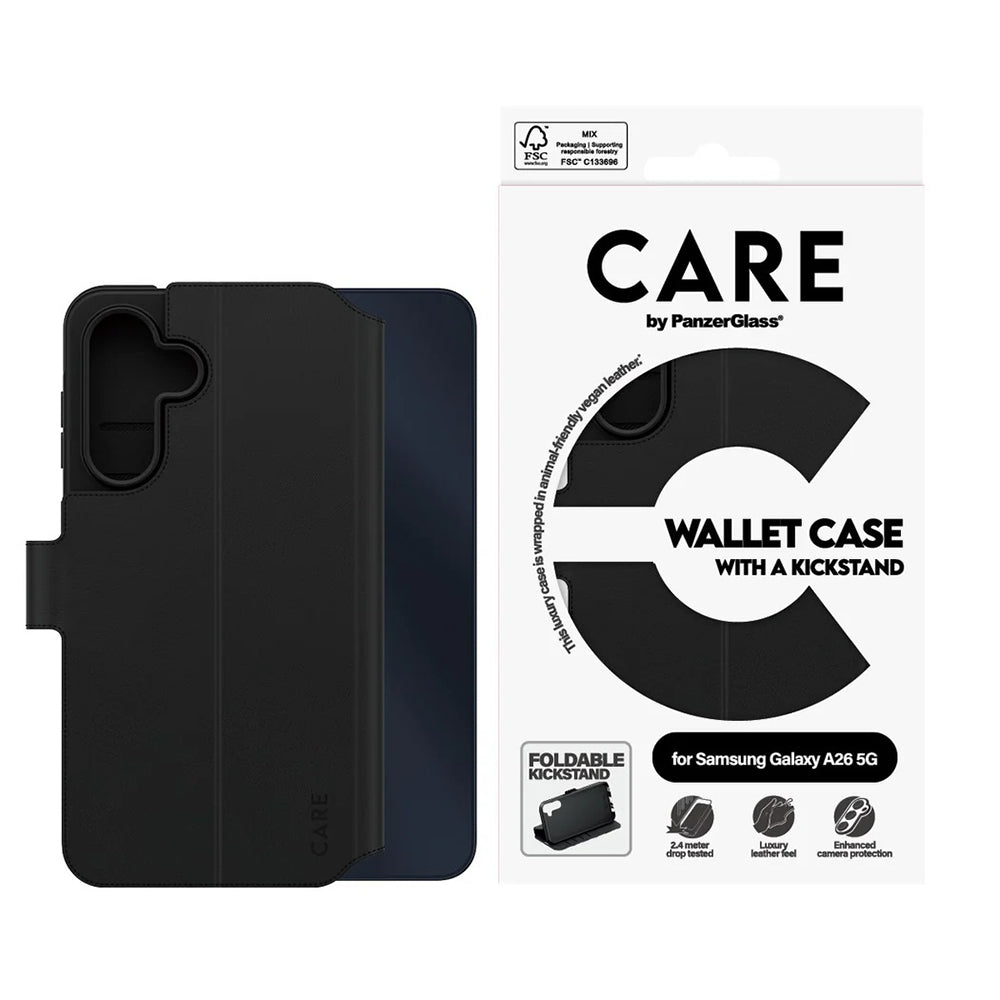 Case for Samsung Galaxy A26 A266, PanzerGlass, Care Feature Kickstand Wallet, Black