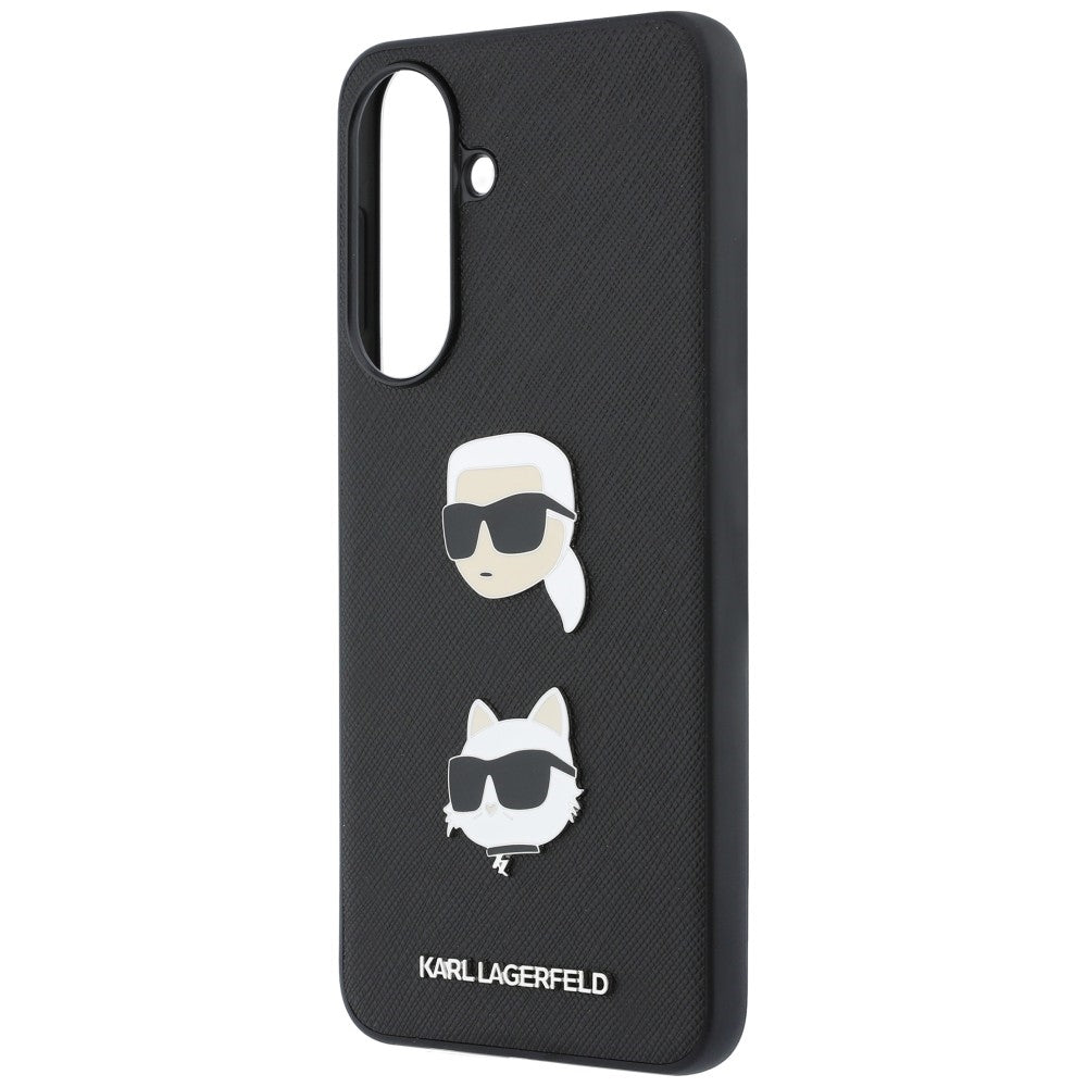 Hülle für Samsung Galaxy A37 5G, Karl Lagerfeld, Grained Karl & Choupette's Heads Pins und Logo, Schwarz