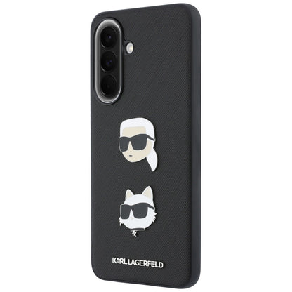 Hülle für Samsung Galaxy A37 5G, Karl Lagerfeld, Grained Karl & Choupette's Heads Pins und Logo, Schwarz