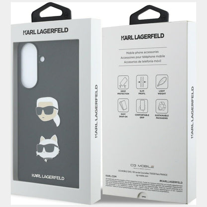 Hülle für Samsung Galaxy A37 5G, Karl Lagerfeld, Grained Karl & Choupette's Heads Pins und Logo, Schwarz