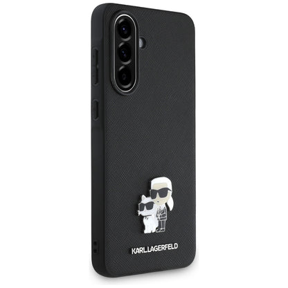 Étui pour Samsung Galaxy A56 A566, Karl Lagerfeld, Saffiano Karl & Choupette Metal, Noir