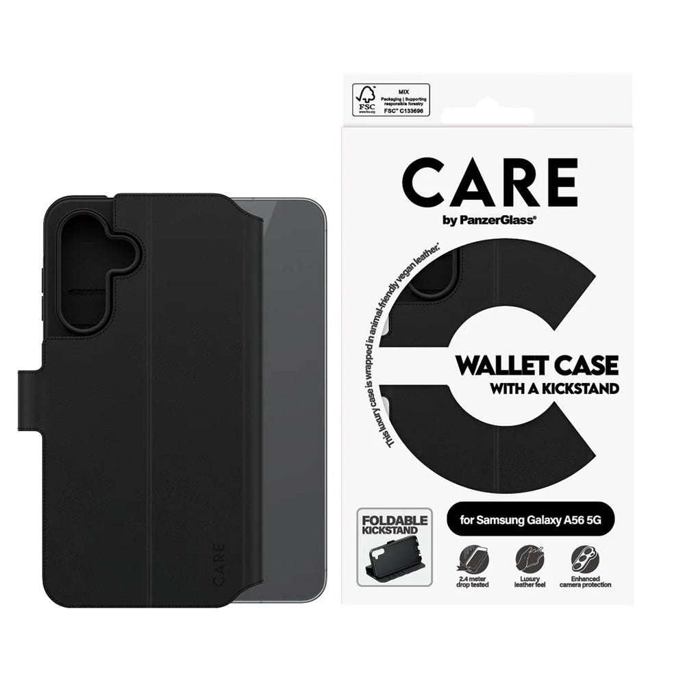 Case for Samsung Galaxy A56 A566, PanzerGlass, Care Feature Kickstand Wallet, Black