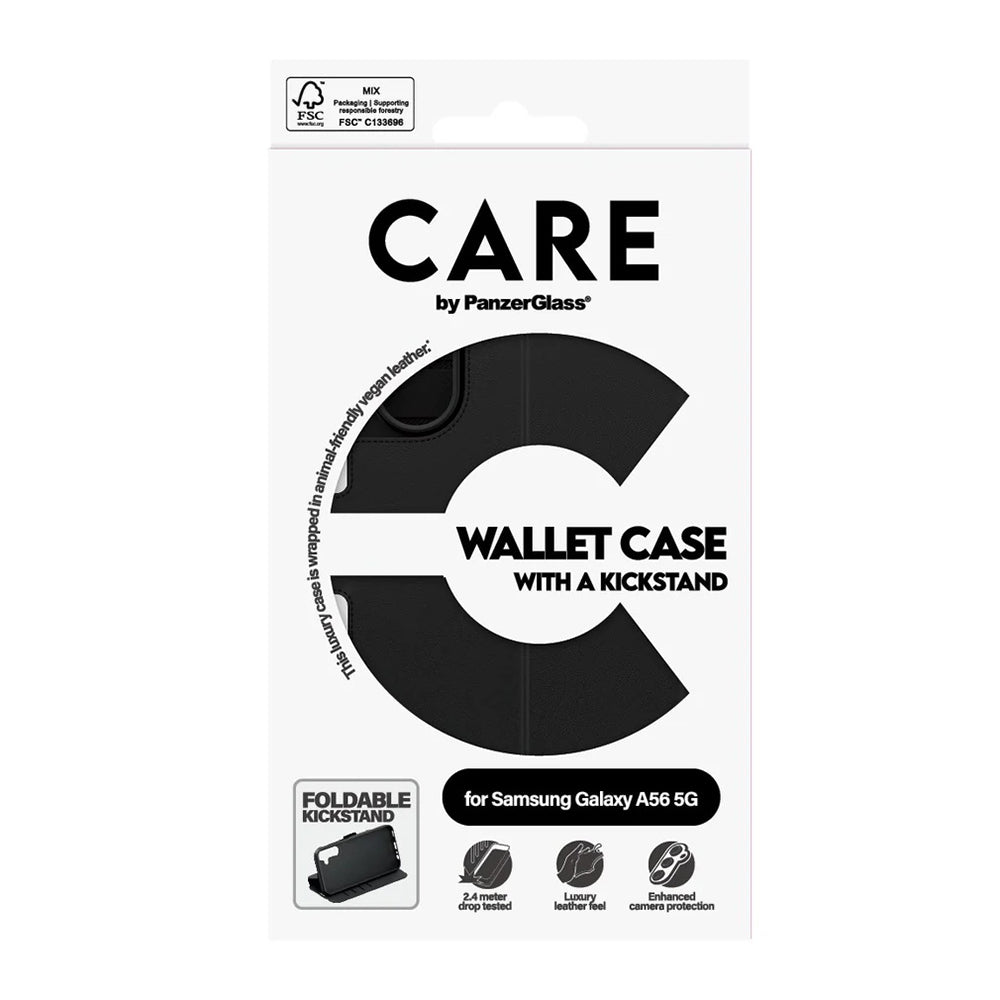 Case for Samsung Galaxy A56 A566, PanzerGlass, Care Feature Kickstand Wallet, Black