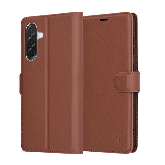 Hülle für Samsung Galaxy A56 A566, Techsuit, Leder-Folio, Braun