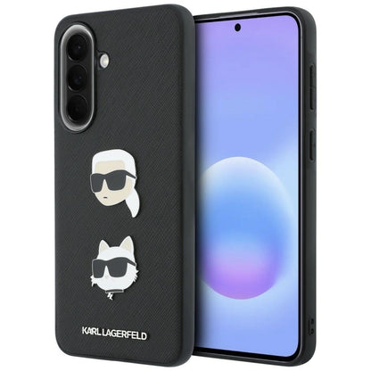 Hülle für Samsung Galaxy A57 5G, Karl Lagerfeld, Geprägte Karl- & Choupette-Kopf-Pins und Logo, Schwarz