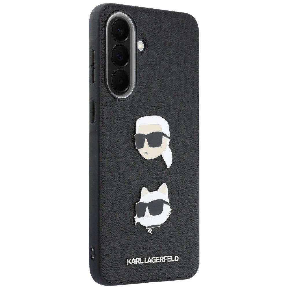 Hülle für Samsung Galaxy A57 5G, Karl Lagerfeld, Geprägte Karl- & Choupette-Kopf-Pins und Logo, Schwarz