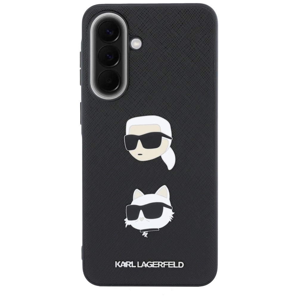 Hülle für Samsung Galaxy A57 5G, Karl Lagerfeld, Geprägte Karl- & Choupette-Kopf-Pins und Logo, Schwarz
