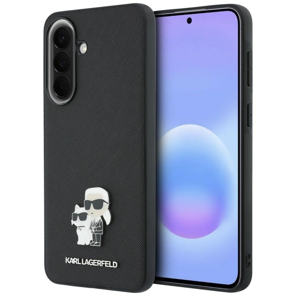 Hülle für Samsung Galaxy A57 5G, Karl Lagerfeld, Saffiano Karl & Choupette Metal, Schwarz