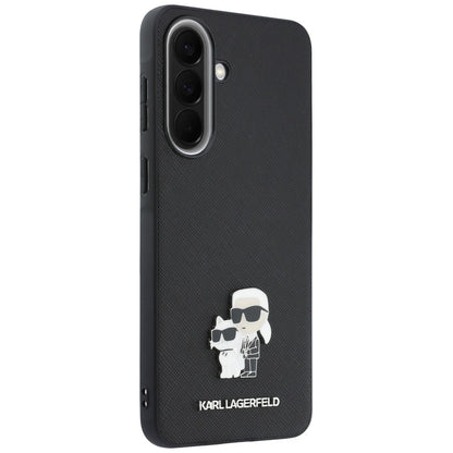 Hülle für Samsung Galaxy A57 5G, Karl Lagerfeld, Saffiano Karl & Choupette Metal, Schwarz