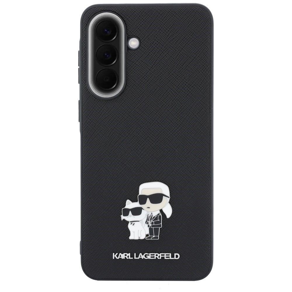 Hülle für Samsung Galaxy A57 5G, Karl Lagerfeld, Saffiano Karl & Choupette Metal, Schwarz