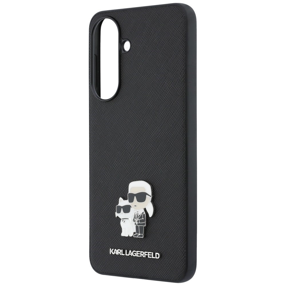 Hülle für Samsung Galaxy A57 5G, Karl Lagerfeld, Saffiano Karl & Choupette Metal, Schwarz