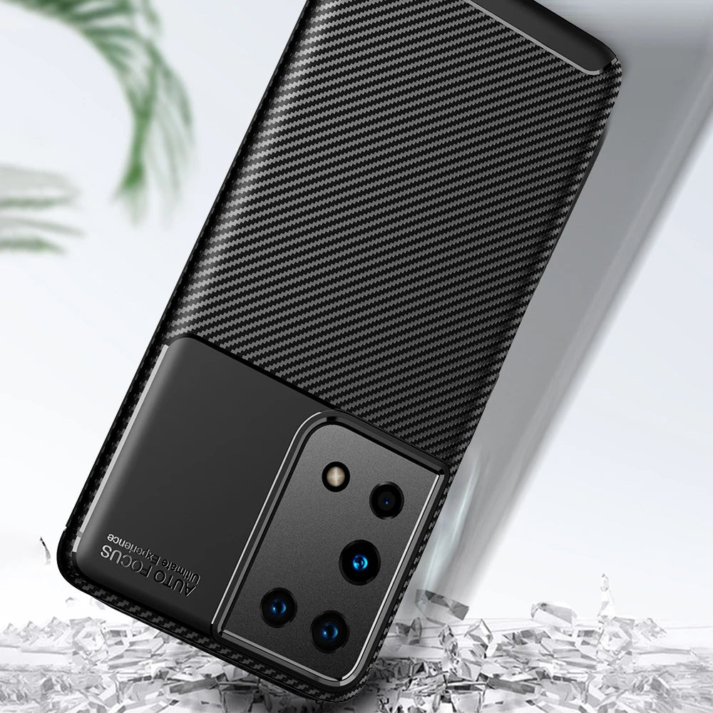 Coque pour Samsung Galaxy S21 Ultra 5G G998, Techsuit, Fibre de carbone, Noire