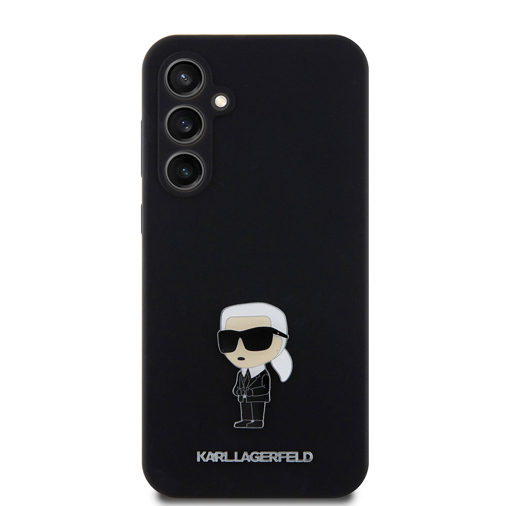 Étui pour Samsung Galaxy S23 FE S711, Karl Lagerfeld, Silicone Ikonik Karl Metal, Noir