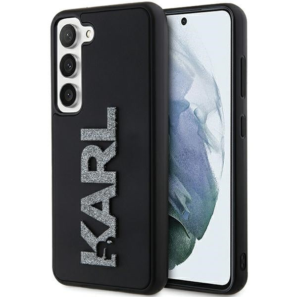 Étui pour Samsung Galaxy S23+ S916, Karl Lagerfeld, Logo Pailleté en Caoutchouc 3D, Noir