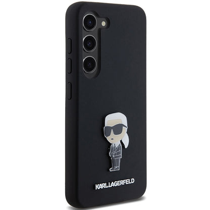 Hülle für Samsung Galaxy S23+ S916, Karl Lagerfeld, Silicone Ikonik Karl Metal, Schwarz