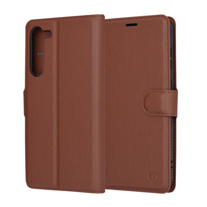Coque pour Samsung Galaxy S23+ S916, Techsuit, Leather Folio, Marron