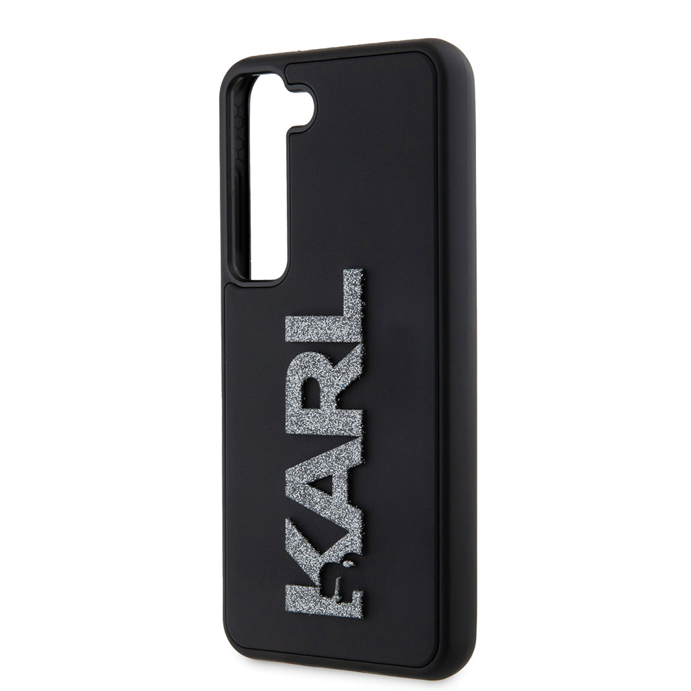 Housse pour Samsung Galaxy S23 S911, Karl Lagerfeld, Logo Pailleté en Caoutchouc 3D, Noire