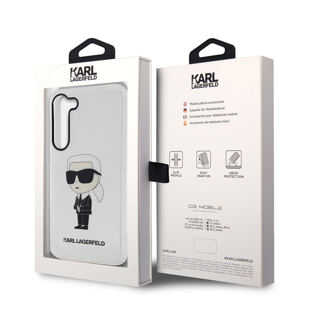 Étui pour Samsung Galaxy S23 S911, Karl Lagerfeld, Ikonik Karl, Transparent