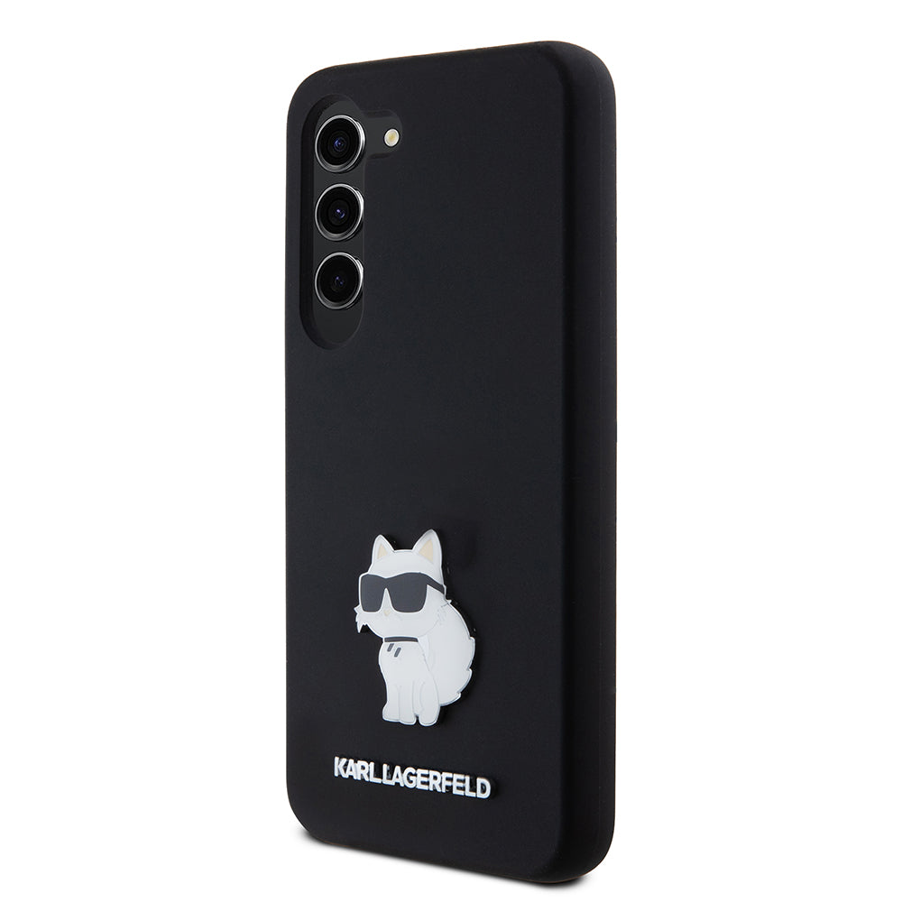 Étui pour Samsung Galaxy S23 S911, Karl Lagerfeld, Silicone Choupette Metal, Noir