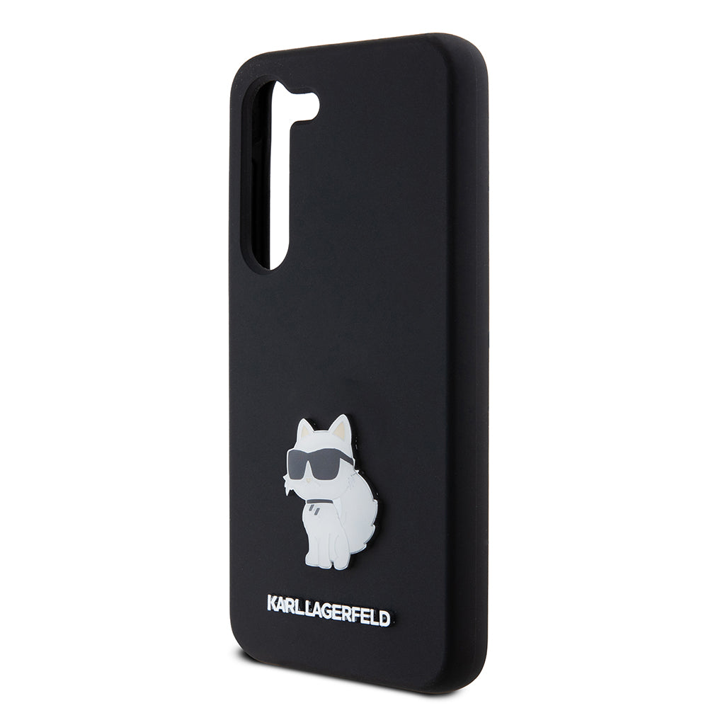 Étui pour Samsung Galaxy S23 S911, Karl Lagerfeld, Silicone Choupette Metal, Noir