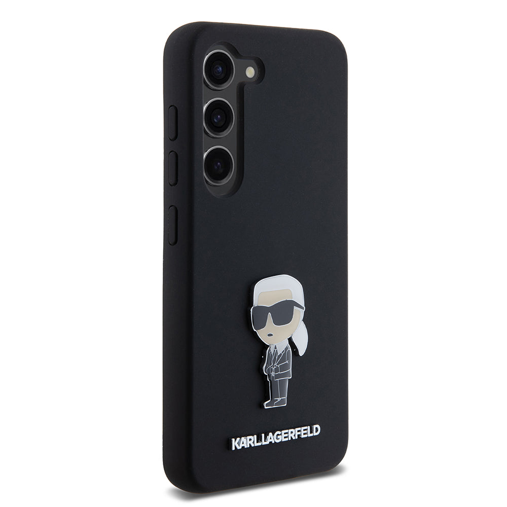 Hülle für Samsung Galaxy S23 S911, Karl Lagerfeld, Silicone Ikonik Karl Metal, Schwarz