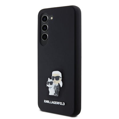 Étui pour Samsung Galaxy S23 S911, Karl Lagerfeld, Silicone Karl & Choupette Métal, Noir
