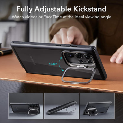 Housse pour Samsung Galaxy S23 Ultra S918, ESR, Shock Armor Kickstand, Noire Transparente