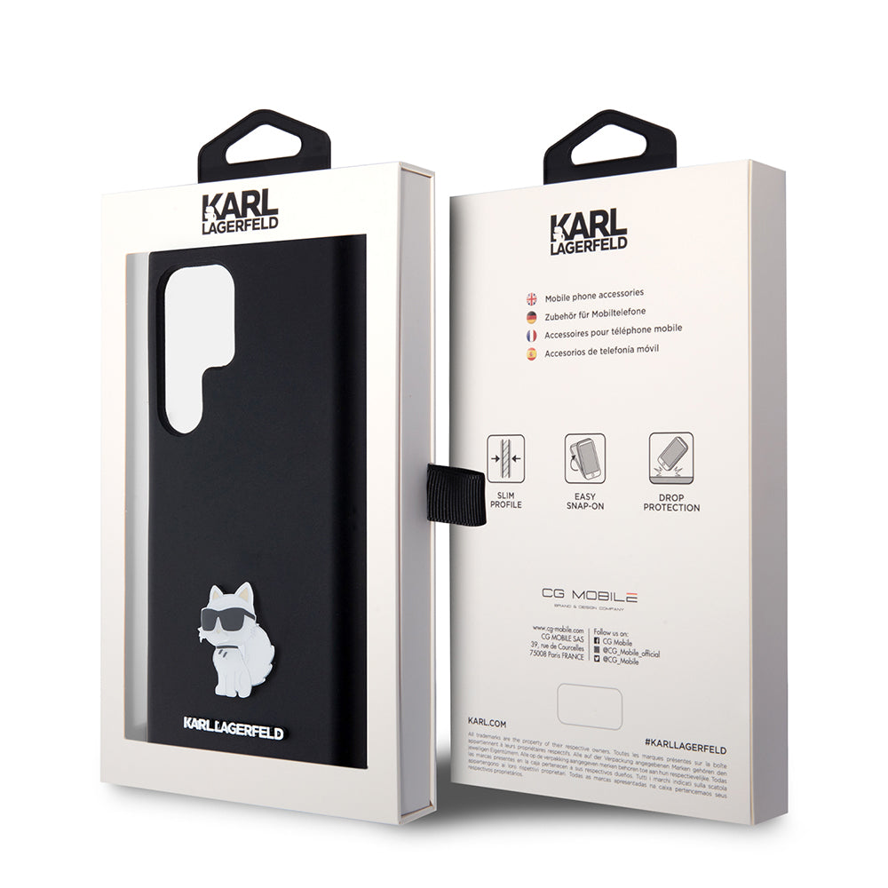 Hülle für Samsung Galaxy S23 Ultra S918, Karl Lagerfeld, Silicone Choupette, Schwarz