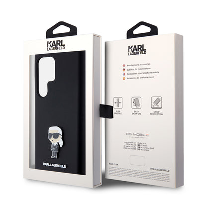 Hülle für Samsung Galaxy S23 Ultra S918, Karl Lagerfeld, Silicone Ikonik Karl Metal, Schwarz