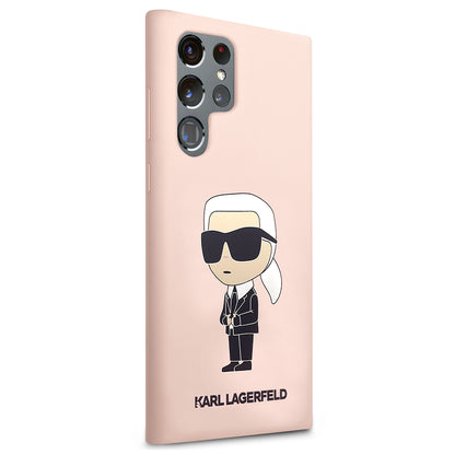 Hülle für Samsung Galaxy S23 Ultra S918, Karl Lagerfeld, Silicone Ikonik Karl, Rosa