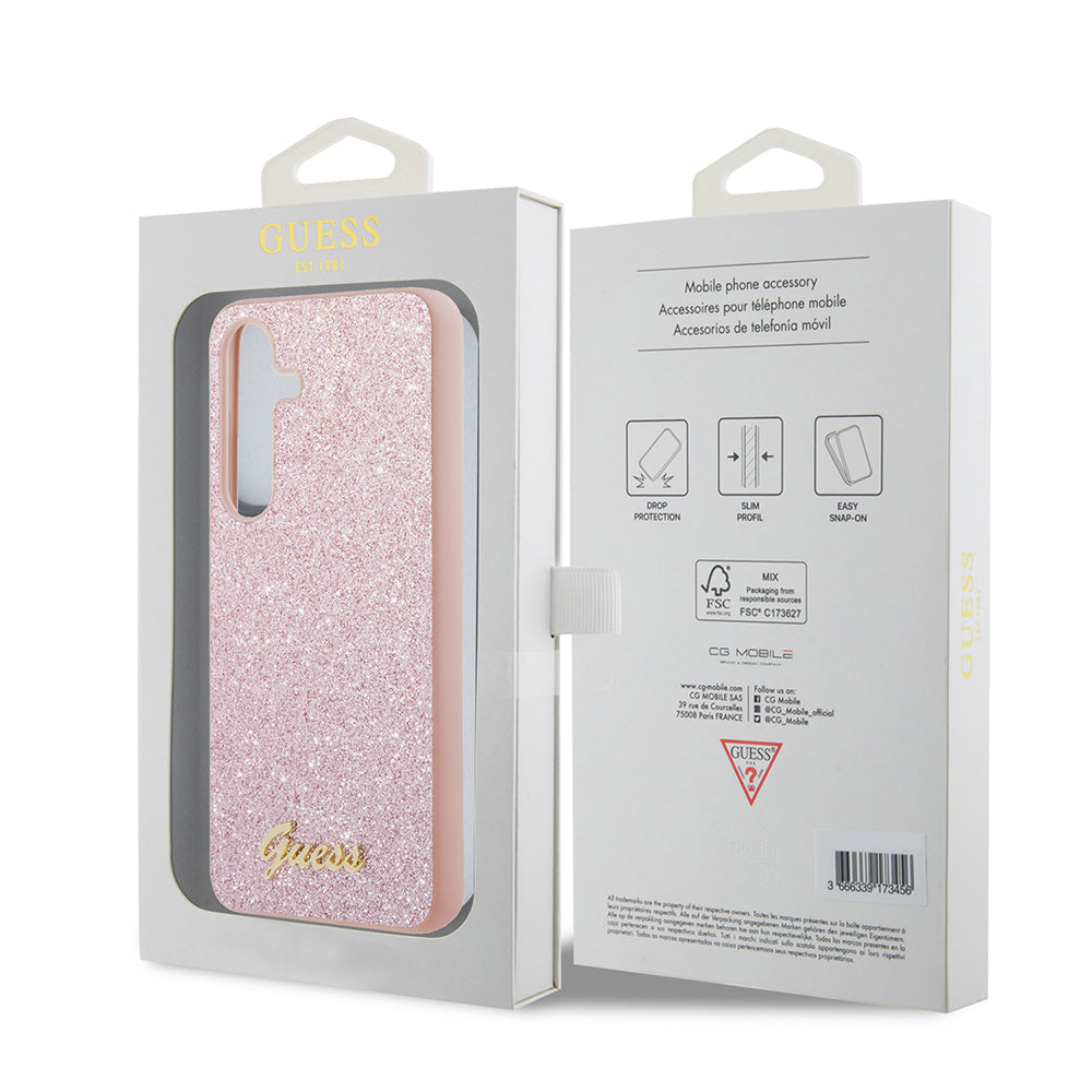 Étui pour Samsung Galaxy S24+ S926, Guess, Glitter Script, Rose