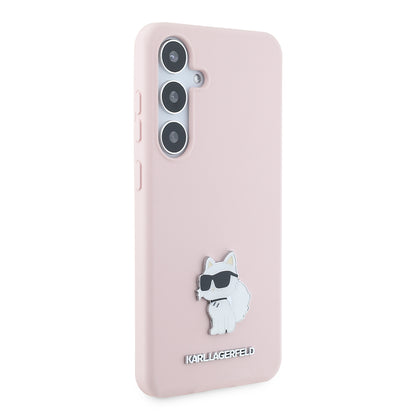 Hülle für Samsung Galaxy S24+ S926, Karl Lagerfeld, Silicone Choupette Metal, Rosa