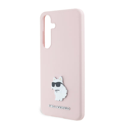 Hülle für Samsung Galaxy S24+ S926, Karl Lagerfeld, Silicone Choupette Metal, Rosa