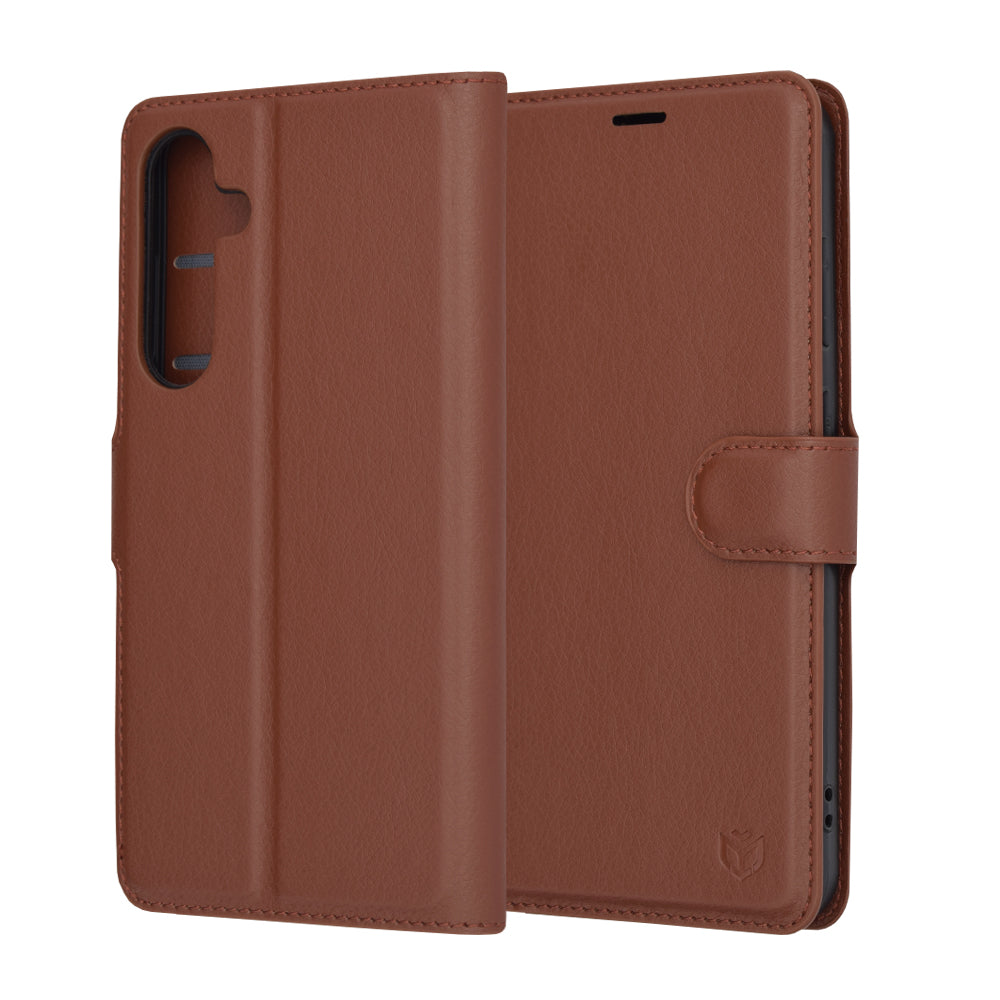 Hülle für Samsung Galaxy S24+ S926, Techsuit, Leder-Folio, Braun