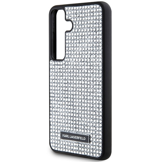 Étui pour Samsung Galaxy S24 S921, Karl Lagerfeld, Plaque Métallique Strass, Argenté