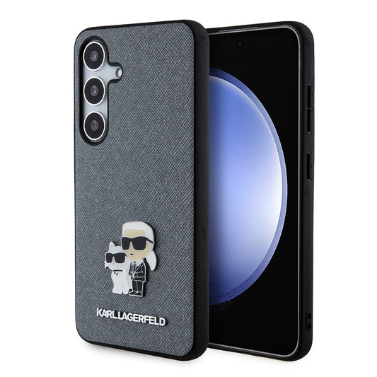 Étui pour Samsung Galaxy S24 S921, Karl Lagerfeld, Saffiano Karl & Choupette Metal, Gris