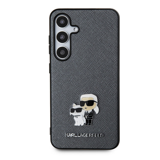 Étui pour Samsung Galaxy S24 S921, Karl Lagerfeld, Saffiano Karl & Choupette Metal, Gris